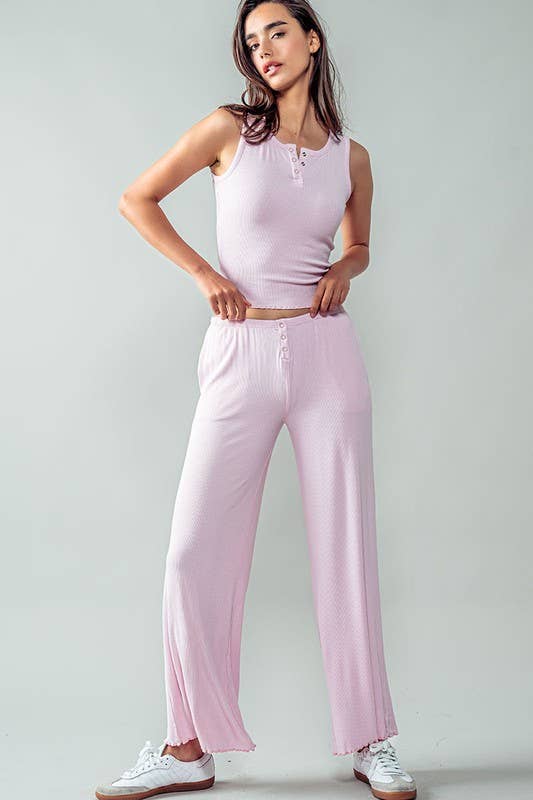 Urban Daizy Soft Ribbed Lettuce Hem Wide Leg Lounge Pants Black Pants - Women's (UDZ-PT-00262) – alternate view 9