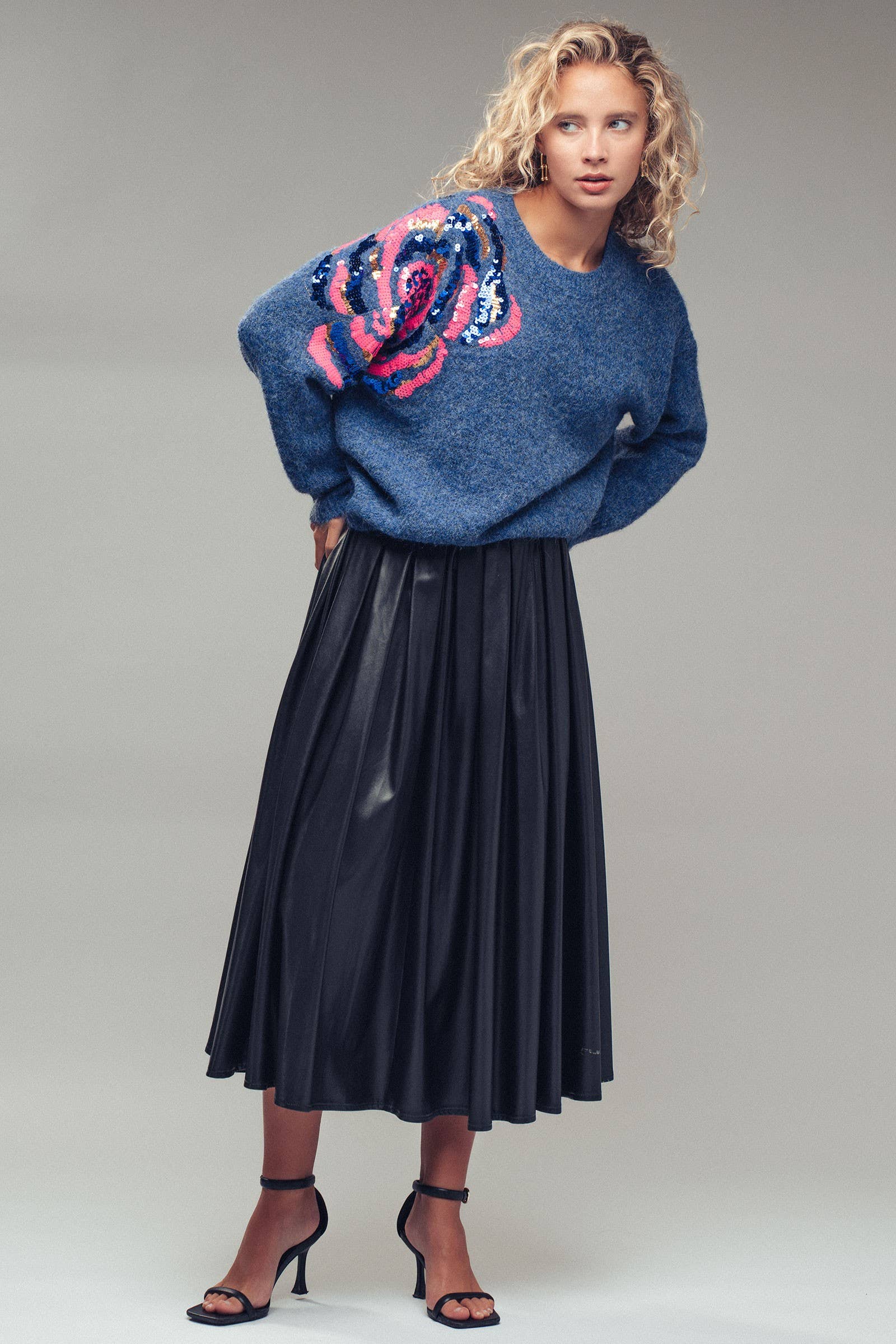 Sequin Floral Fuzzy Knit Sweater