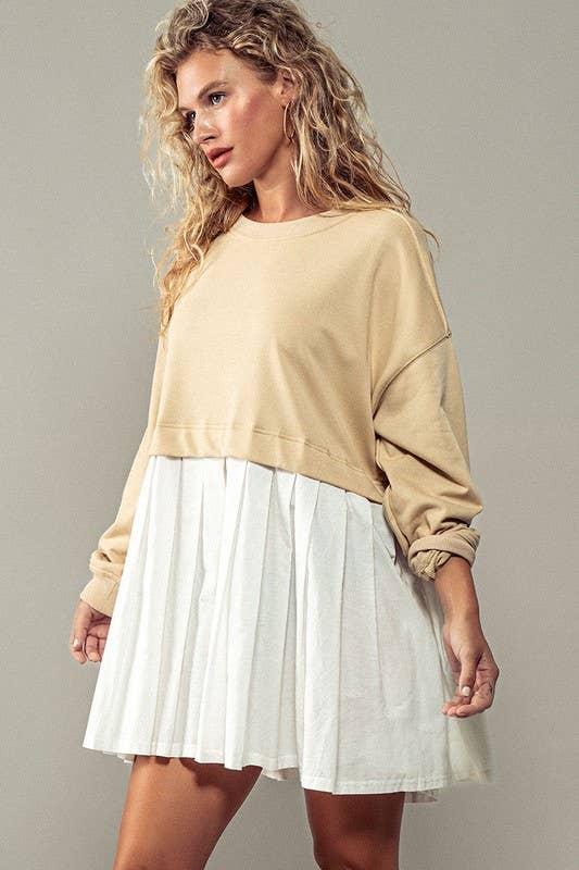 Urban Daizy Pleated Skirt Layered Statement Sweater Dress Rust Dress - Women's (UDZ-DR-00306) – alternate view 7
