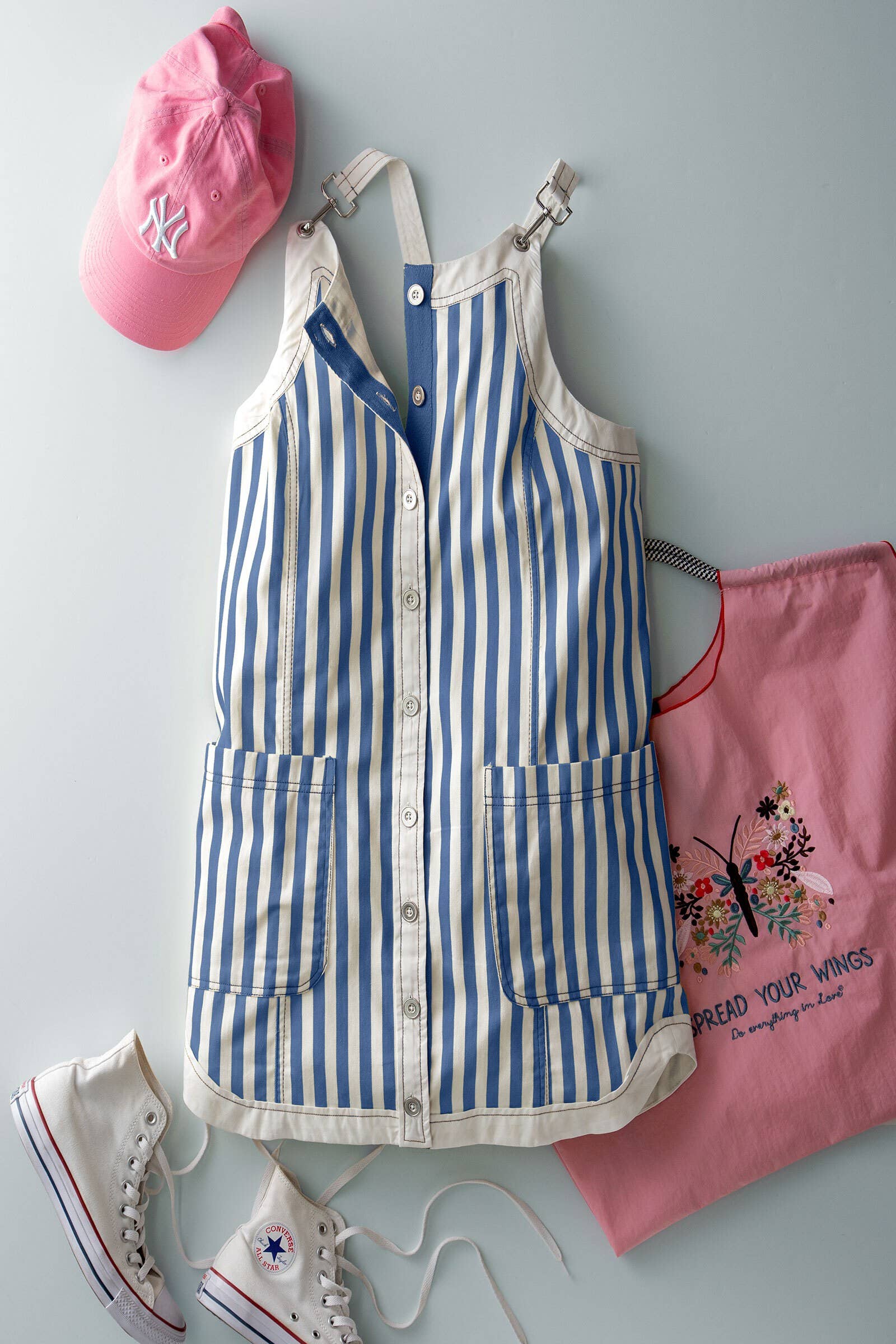 Urban Daizy Sunshine Stripe Overall Dress Blue Overalls - Women's (UDZ-AC-00159)