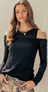 Urban Daizy Layered Ribbed Knit Off-Shoulder Long Sleeve Top BLACK Tank Top - Women's (UDTP1079-BLACK) – alternate view
