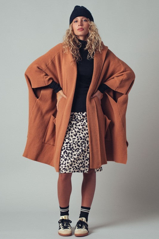 Oversized Wide Collar Open Front Poncho Cardigan in BLACK - Women's Cardigans & Shrugs | Urban Daizy