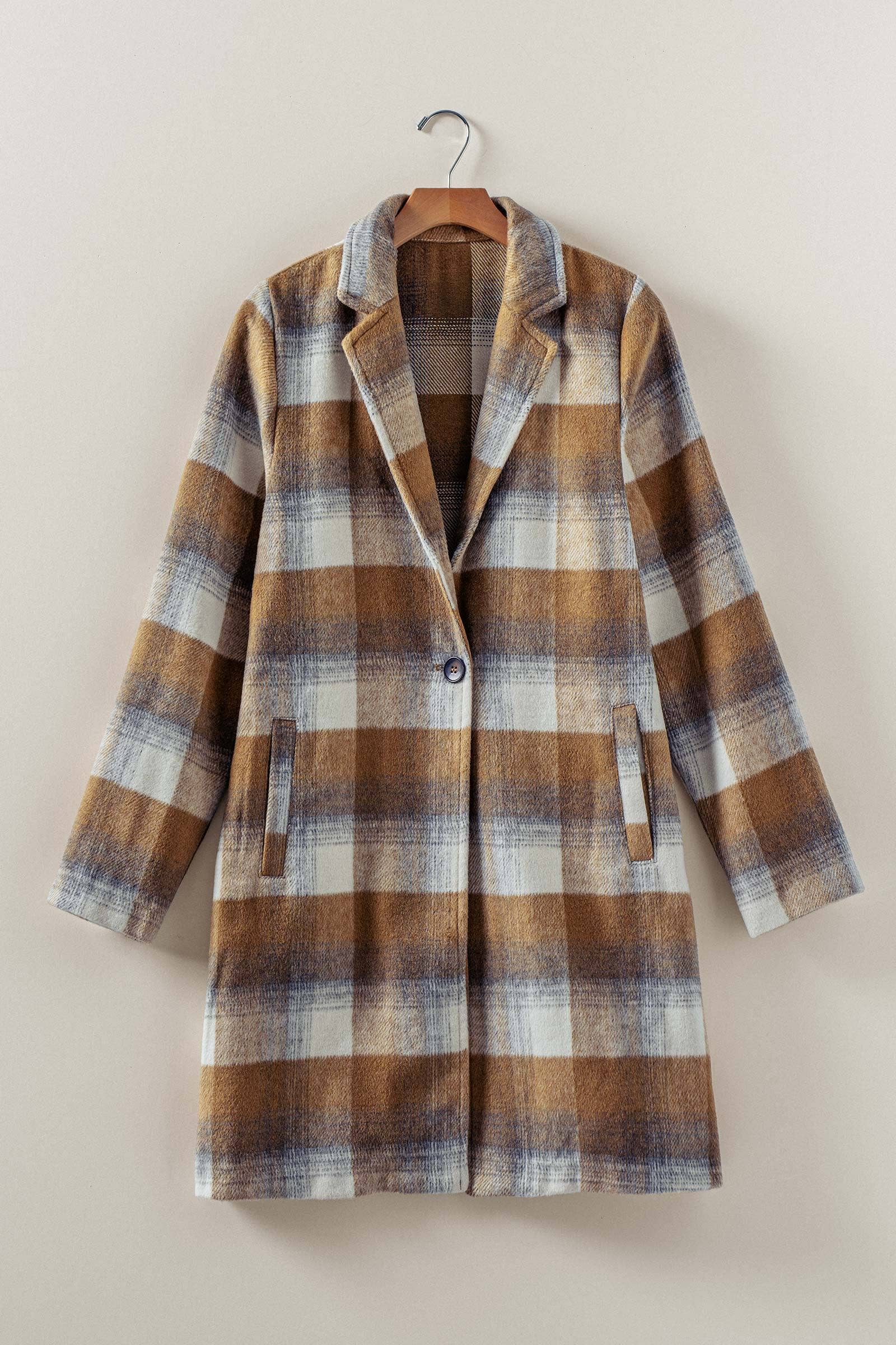 Urban Daizy Brushed Plaid Notched Lapel Coat Black Coat - Women's (UDZ-DR-00392) – alternate view 3