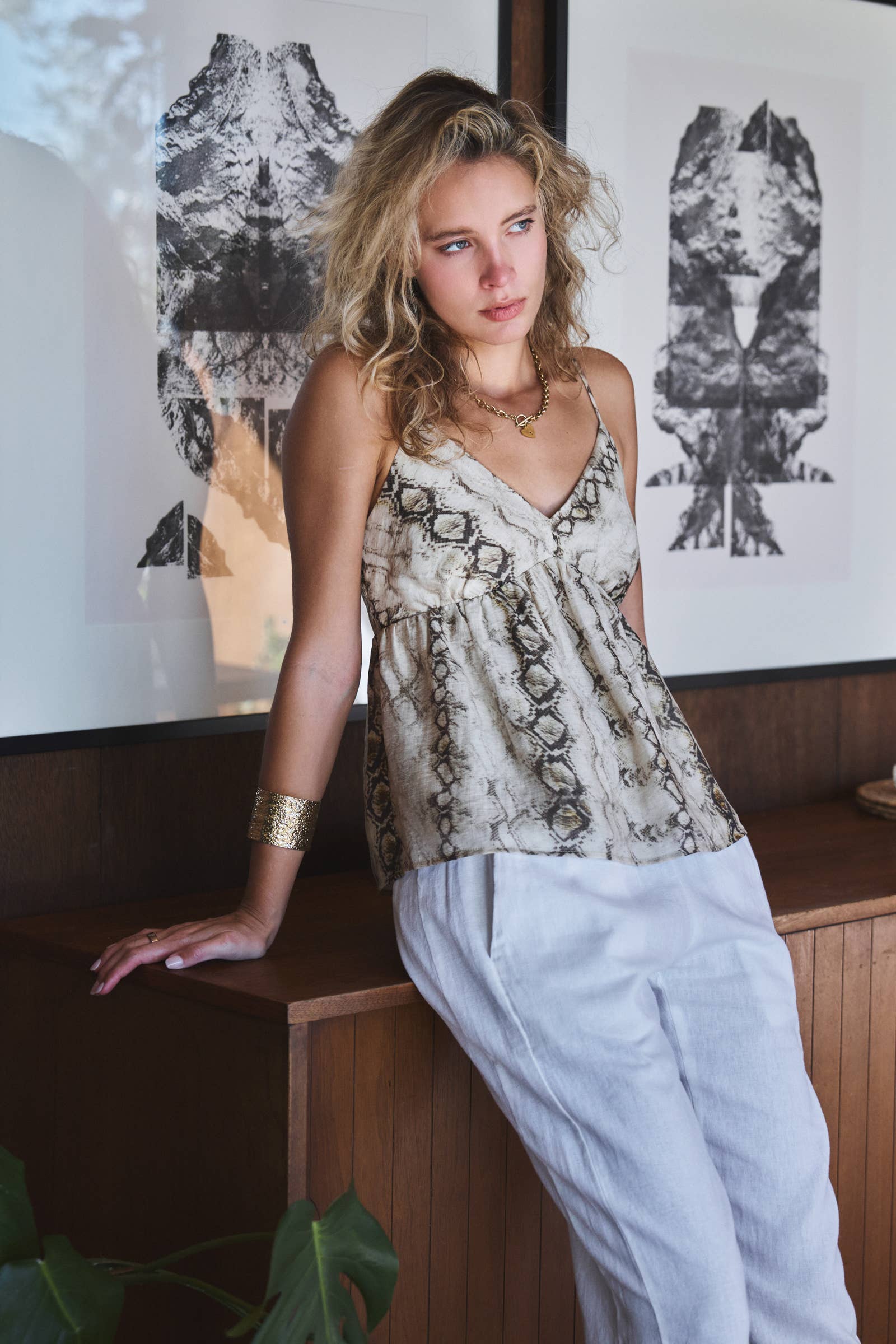 Urban Daizy Snake Print Tencel Linen Babydoll Cami Top Multi Camisole - Women's (UDZ-TP-01050) – alternate view 4