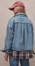 Vintage Washed Drawstring Denim Jacket with Stand Collar in DENIM - Women's Denim Jackets | Urban Daizy
