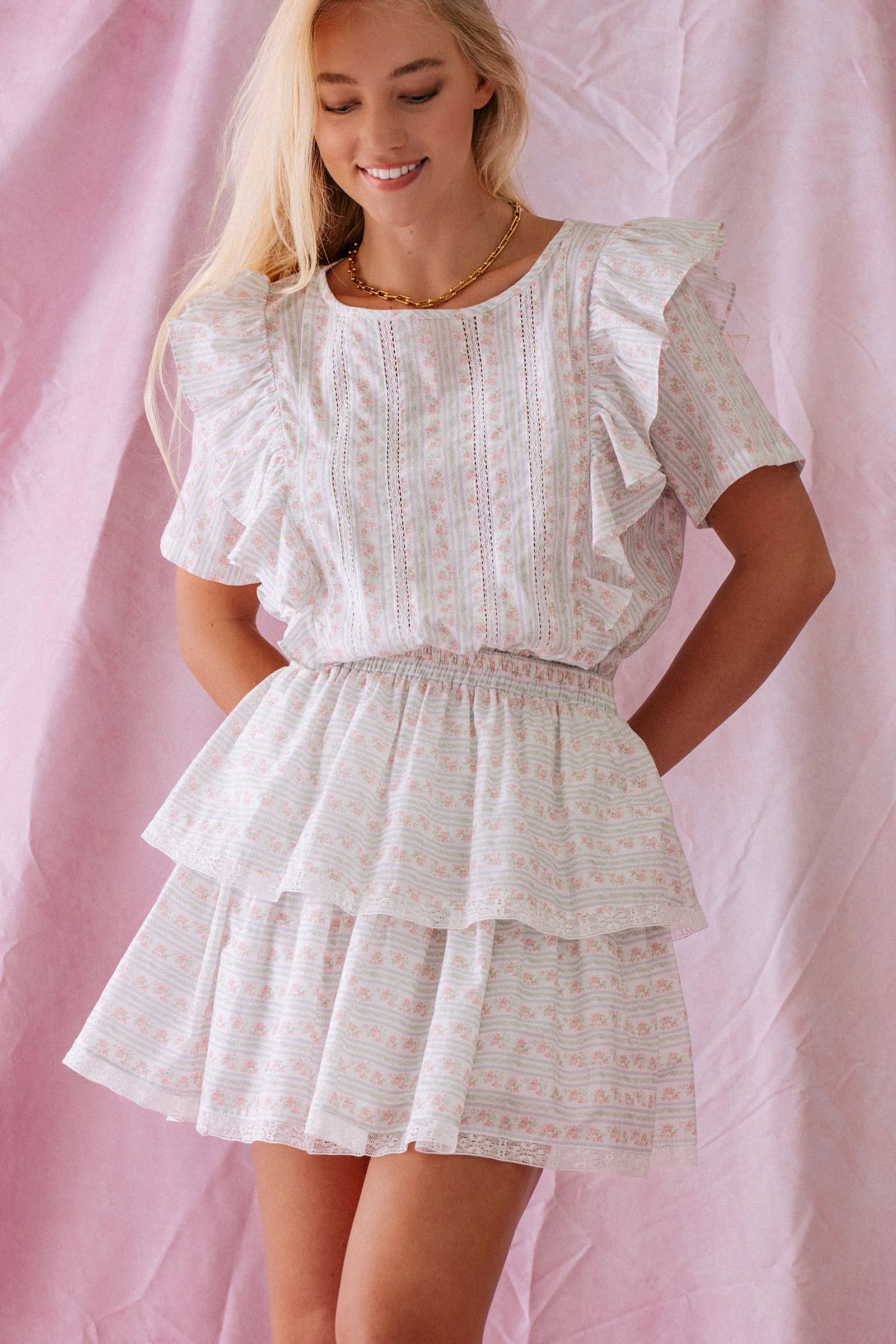 Ruffled Charm Tiered Floral Mini Dress