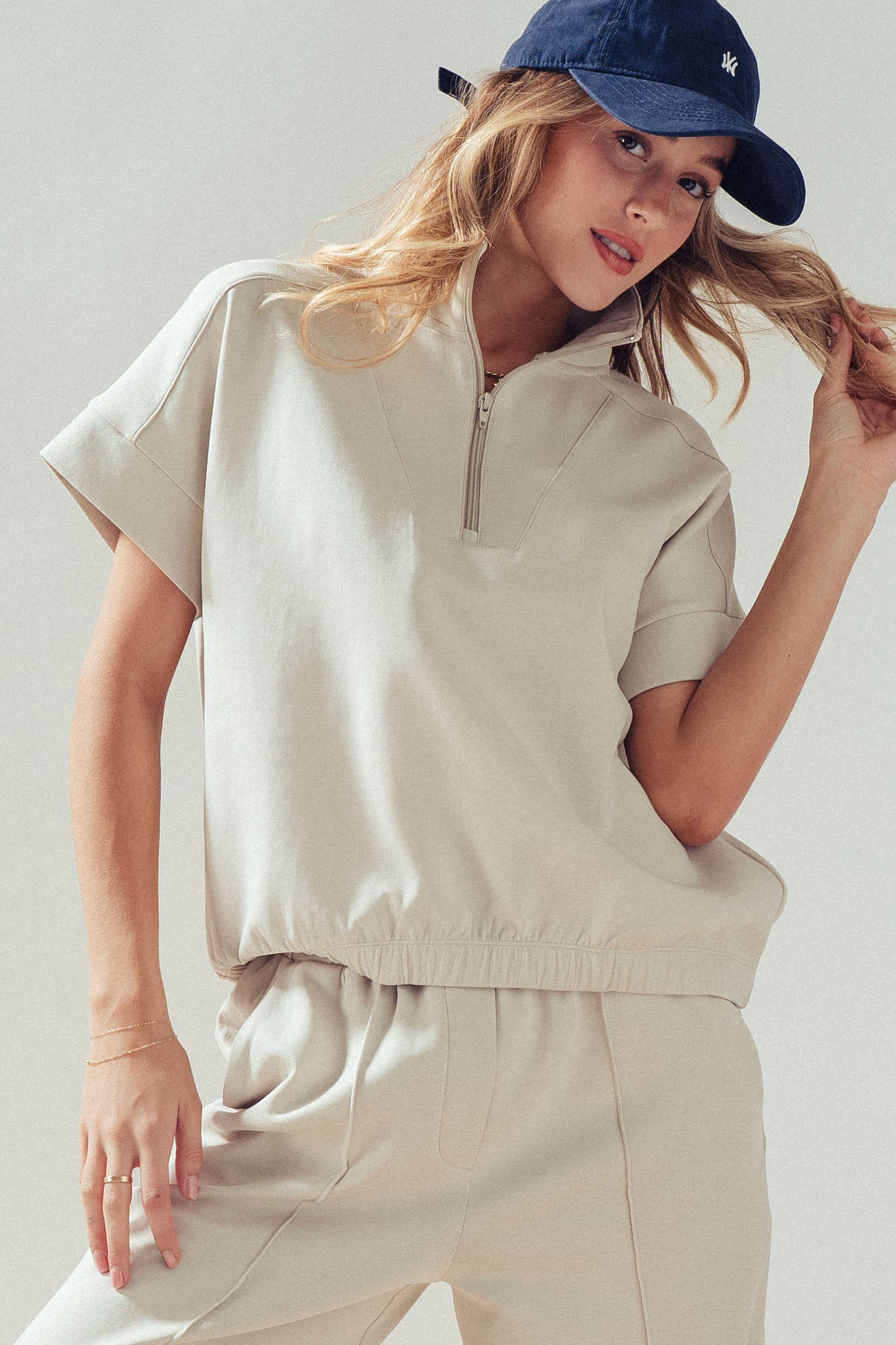 Half-Zip Short Sleeve Pullover Top