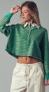 Urban Daizy Playful Cropped Stripe Cotton Top Black-White Polo - Women's (UDZ-PT-00355) – alternate view 9