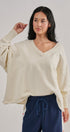 Relaxed Vintage V-Neck Oversized Sweatshirt in CHALK - Women's Sweatshirts & Hoodies | Urban Daizy