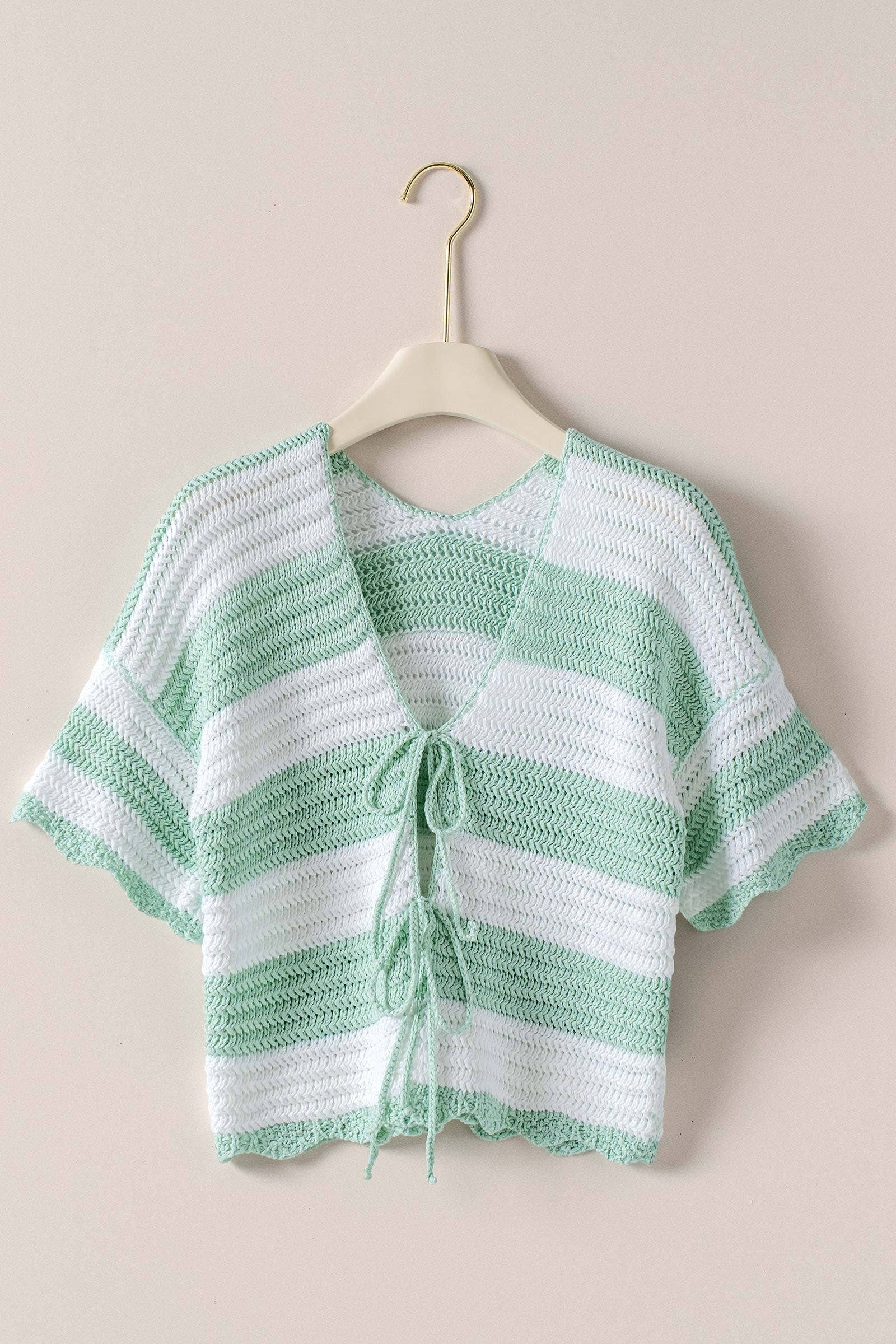 Urban Daizy Striped Crochet Knit Tie-Front Cardigan Top Green Knit Top - Women's (UDZ-TP-01062)