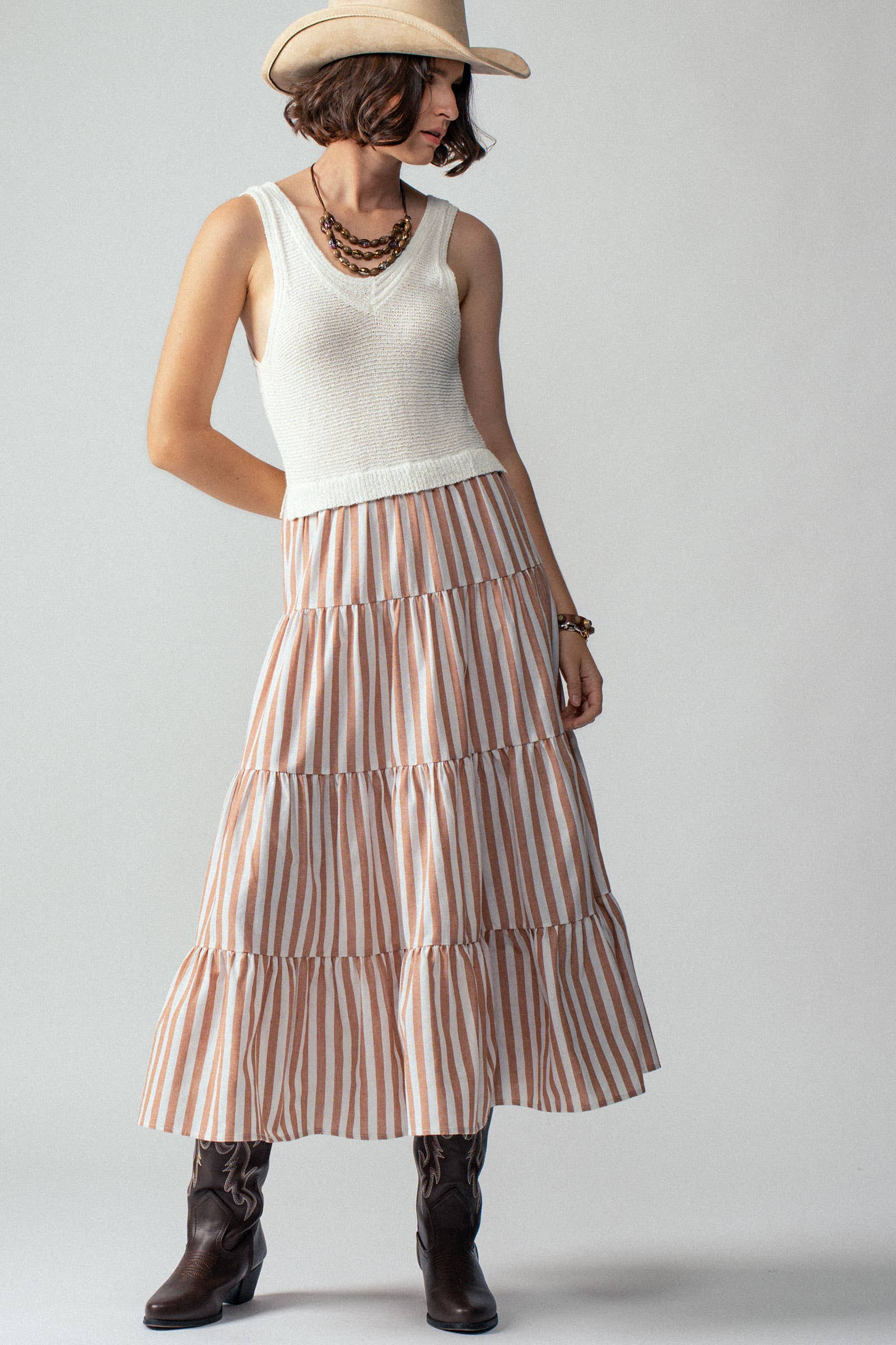 Urban Daizy Ribbed Bodice Striped Tiered Spring Maxi Dress Blue Dress - Women's (UDZ-DR-00178) – alternate view 9