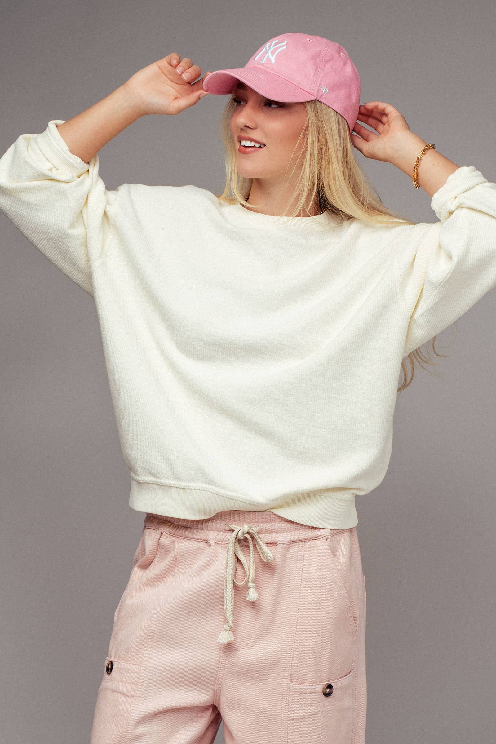 Urban Daizy Oversized Vintage Wash Ribbed Cotton Sweater Charcoal Sweatshirt - Women's (UDZ-KN-00544) – alternate view 10