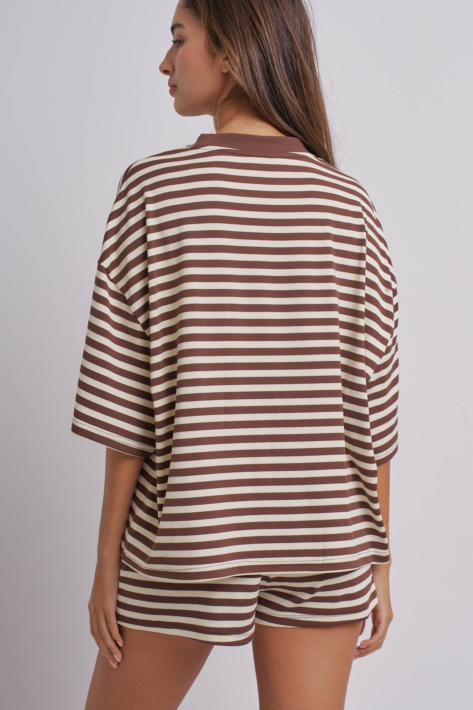 Oversized Striped Contrast Neck Boxy Tee