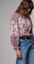 Floral Embroidered Gingham Blouse in Romantic Prairie Style in RED/NAVY - Women's Graphic T-shirts | Urban Daizy