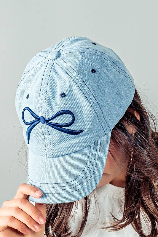 Urban Daizy Embroidered Bow Detail Relaxed Baseball Cap Denim Baseball Cap - Women's (UDZ-AC-00111)