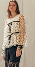 Urban Daizy Polka Dot Mesh Babydoll Top Velvet Bow Tie Ivory-Black Blouse - Women's (UDZ-TP-01052) – alternate view 12
