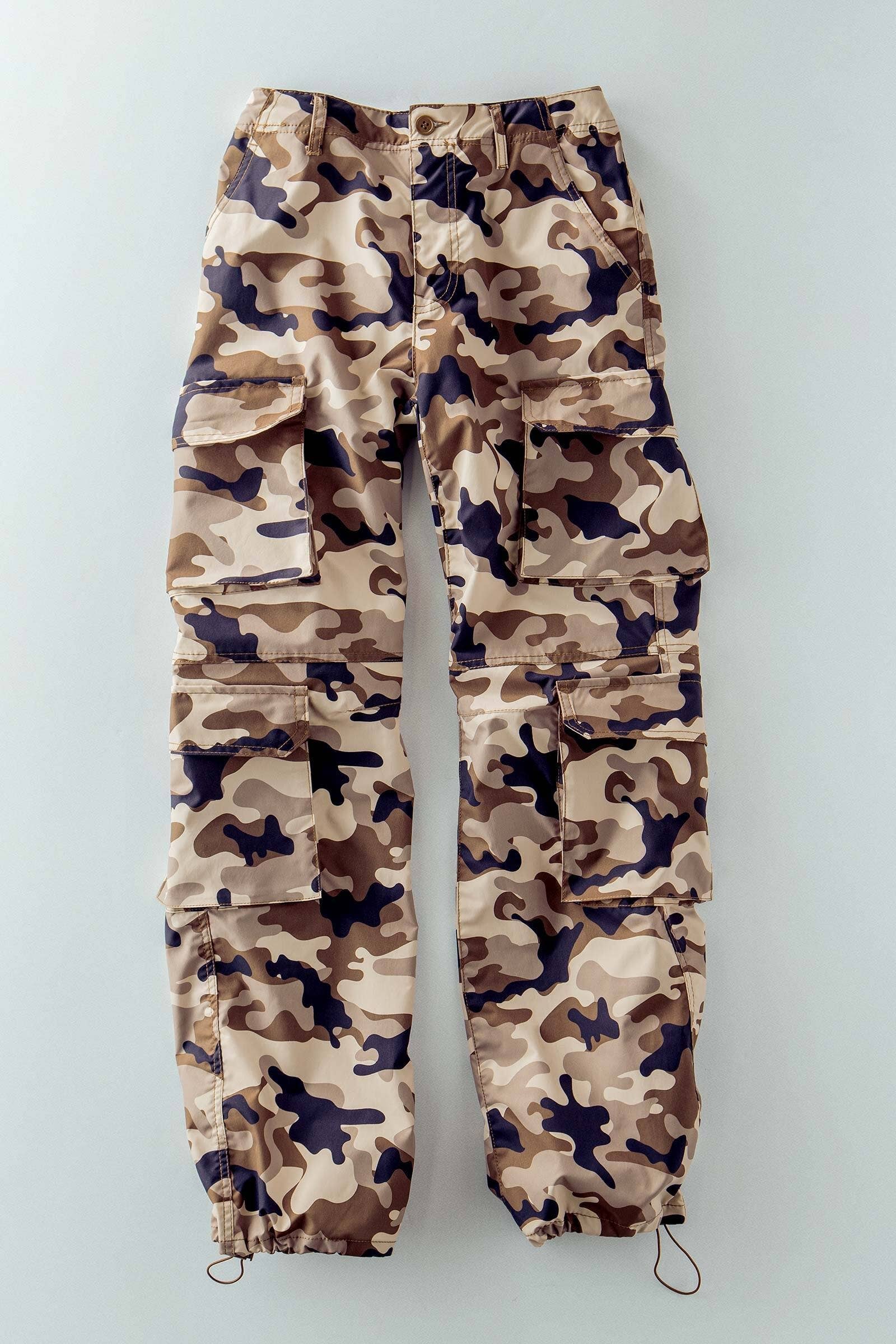 Urban Daizy Camo Print Utility Cargo Pants with Drawstring Hem Mocha Pants - Women's (UDZ-PT-00489)
