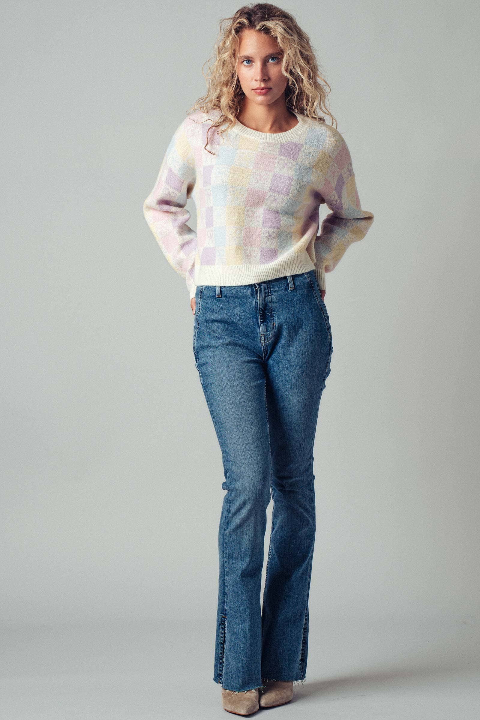 Urban Daizy Pastel Checkered Coquette Bow Knit Sweater Pastel Knit Sweater - Women's (UDZ-KN-00553) – alternate view 10