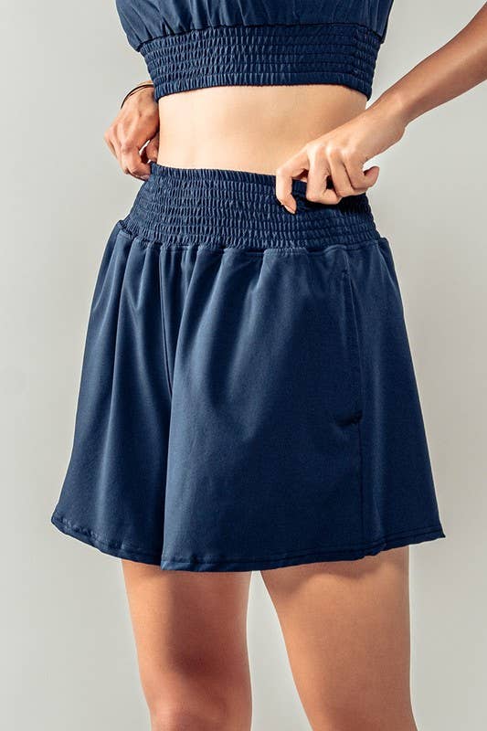 Urban Daizy Smocked High Waist Relaxed Fit Summer Shorts Navy Shorts - Women's (UDZ-PT-00266) – alternate view 2