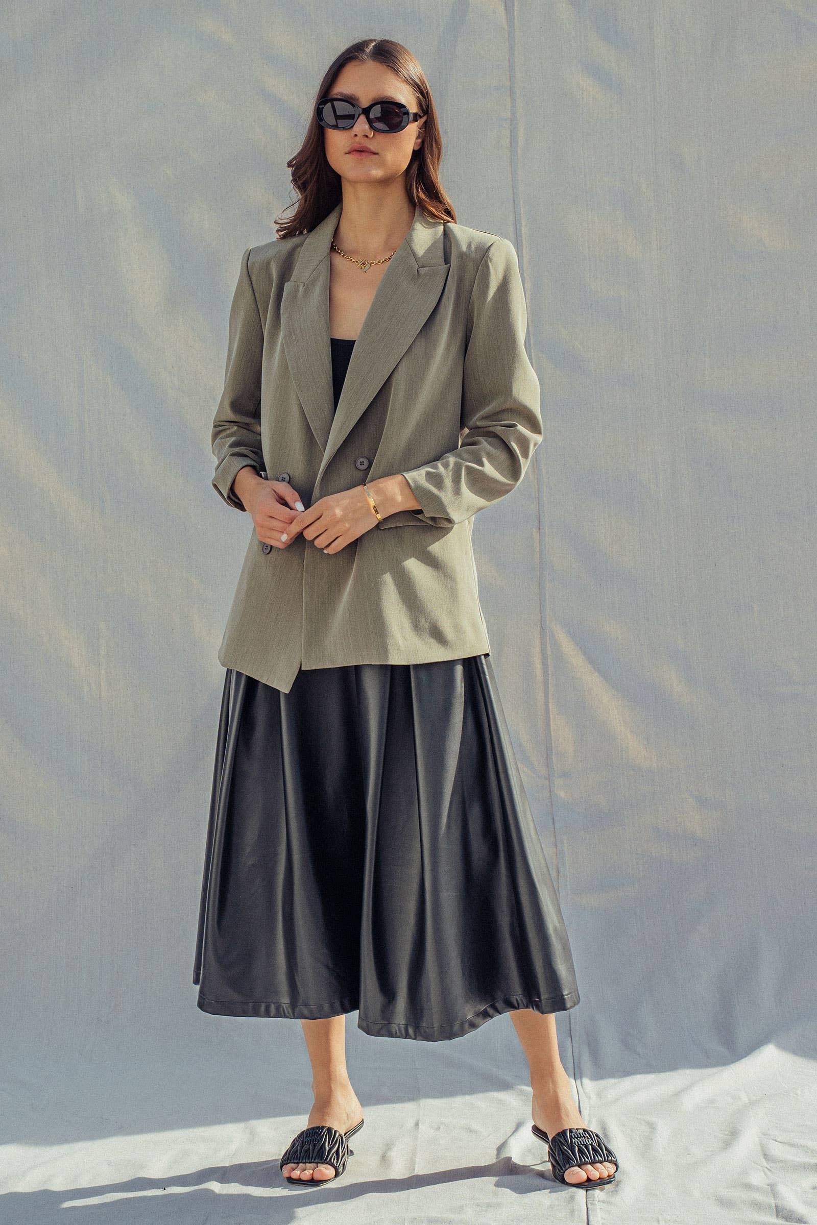 Urban Daizy Oversized Double-Breasted Notched Lapel Blazer Olive Blazer - Women's (UDZ-OT-00468) – alternate view 7