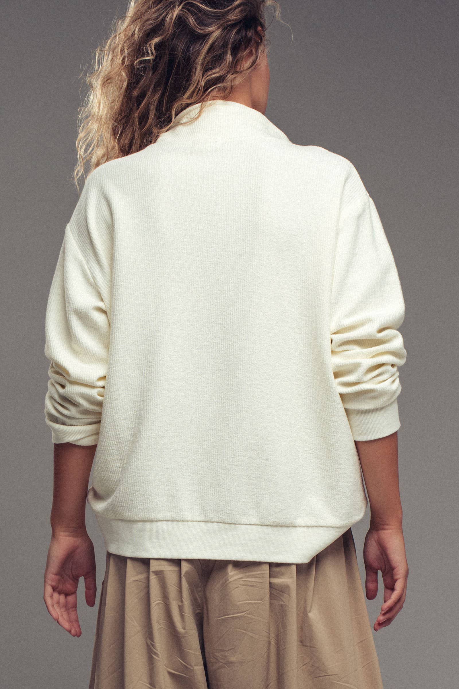 Urban Daizy Vintage Washed Quarter Zip Ribbed Sweatshirt Charcoal Sweatshirt - Women's (UDZ-KN-00255) – alternate view 11