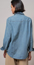 Western Pearl Snap Denim Button-Down Shirt in DENIM BLUE - Women's Shirts & Blouses | Urban Daizy