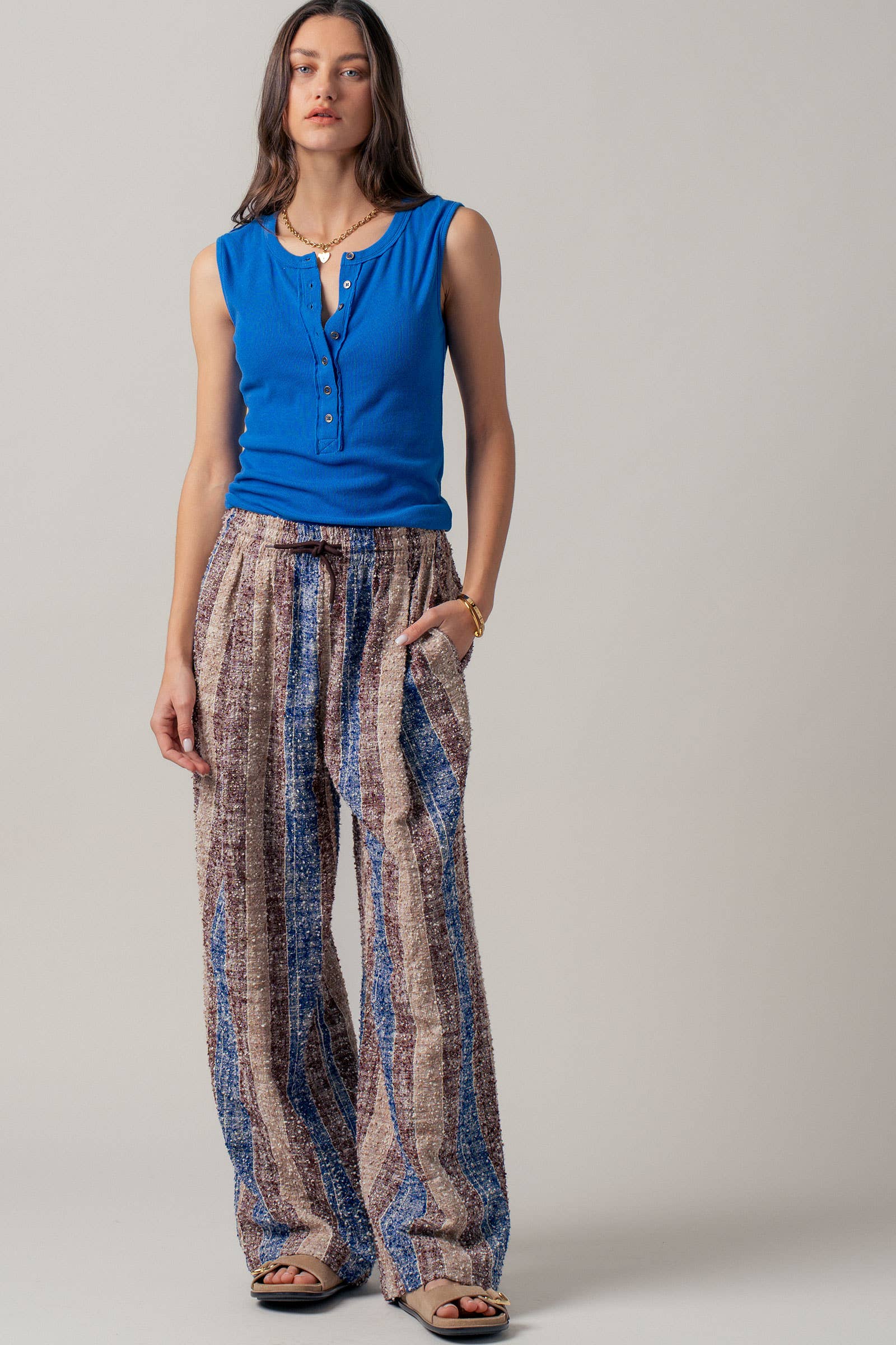 Urban Daizy Striped Textured Cotton Wide Leg Pants Blue-Multi Pants - Women's (UDZ-PT-00478) – alternate view 8
