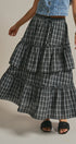 Plaid Tiered Ruffle Maxi Skirt Western Cowgirl Boho Long Ski in BLACK - Women's Midi Skirts | Urban Daizy