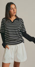 Striped Collared Layered Polo Top in BLACK - Women's Sweaters | Urban Daizy