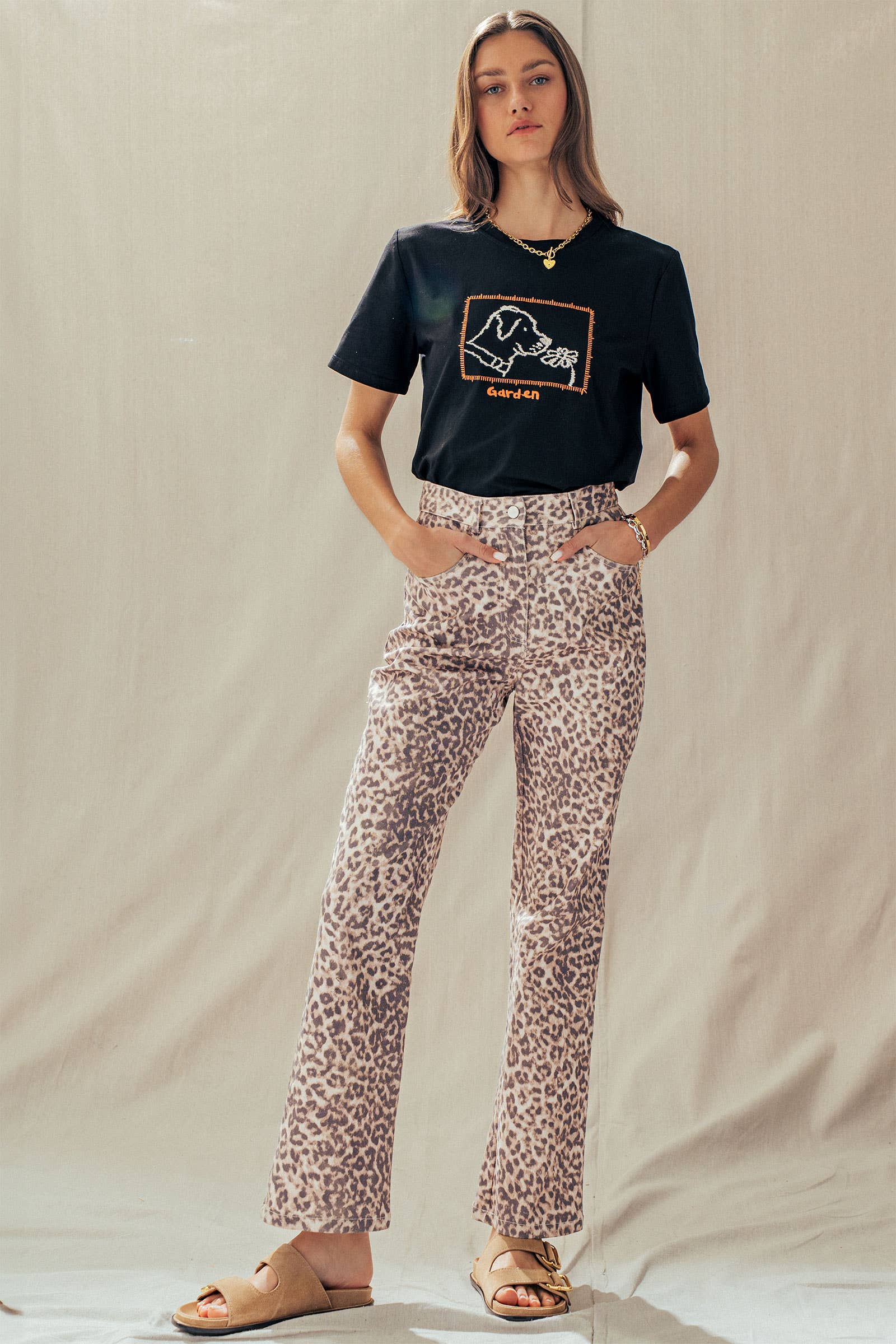 Whimsical Dog & Daisy Embroidered Cotton Tee