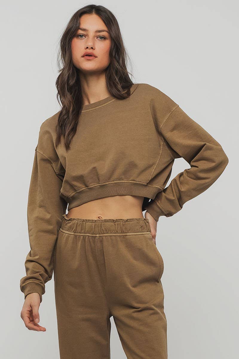 Urban Daizy Mineral Wash Mock Neck Crop Sweatshirt Black Sweatshirt - Women's (UDZ-KN-00191) – alternate view 13
