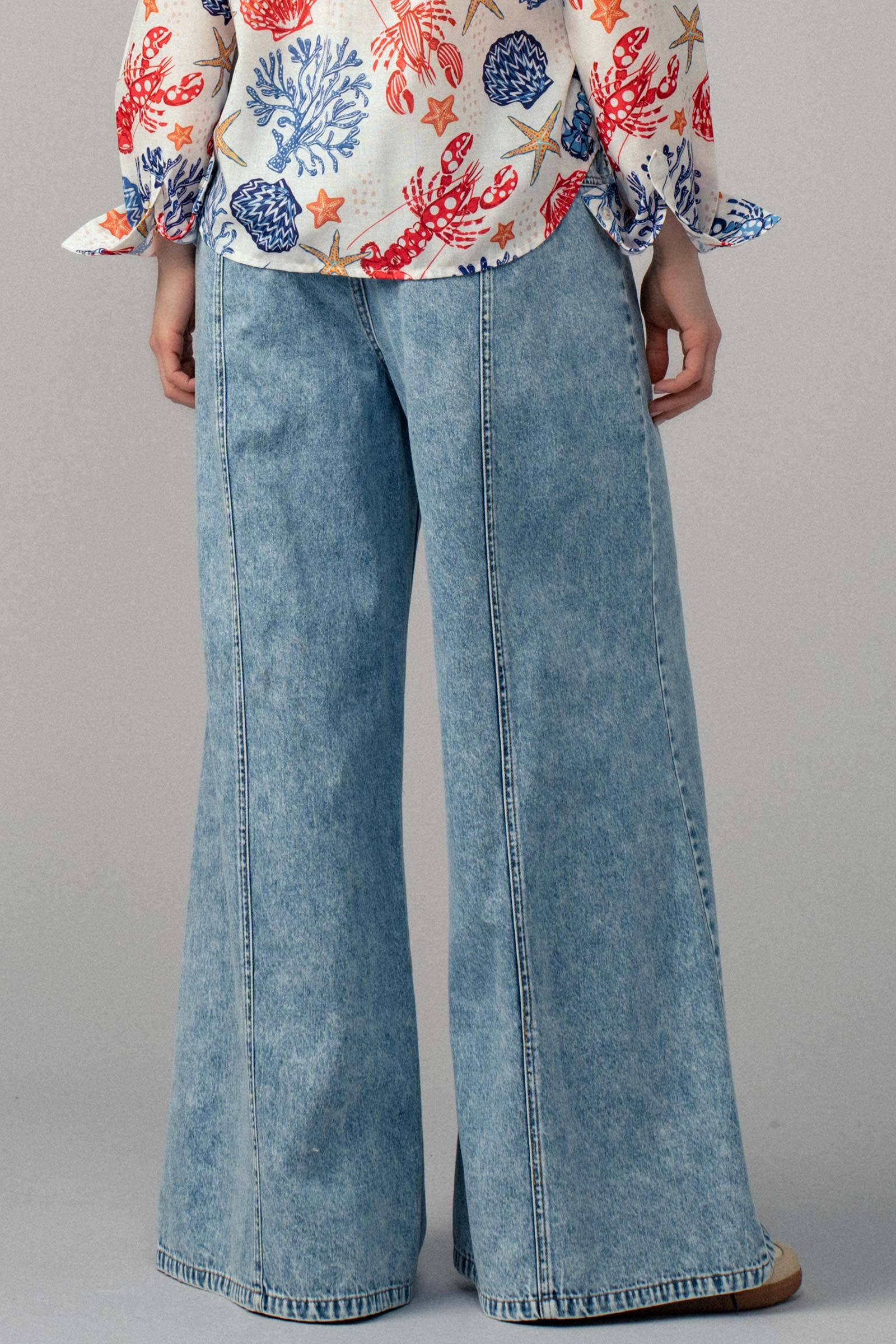 Relaxed Wide Leg Drawstring Western Pants