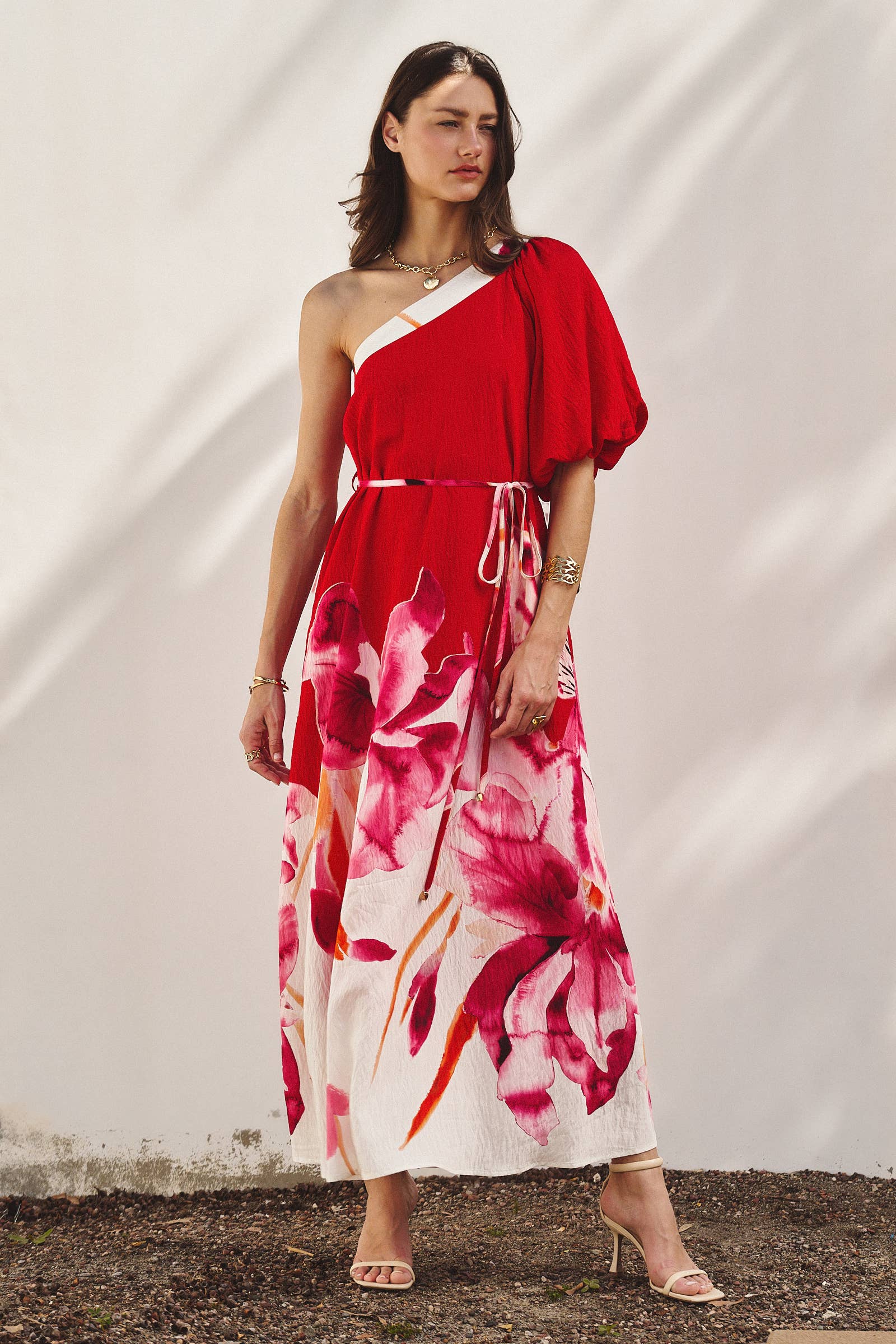 Urban Daizy Statement Floral One-Shoulder Maxi Dress Hot-Pink Dress - Women's (TNDR1638-Hot-Pink) – alternate view 8