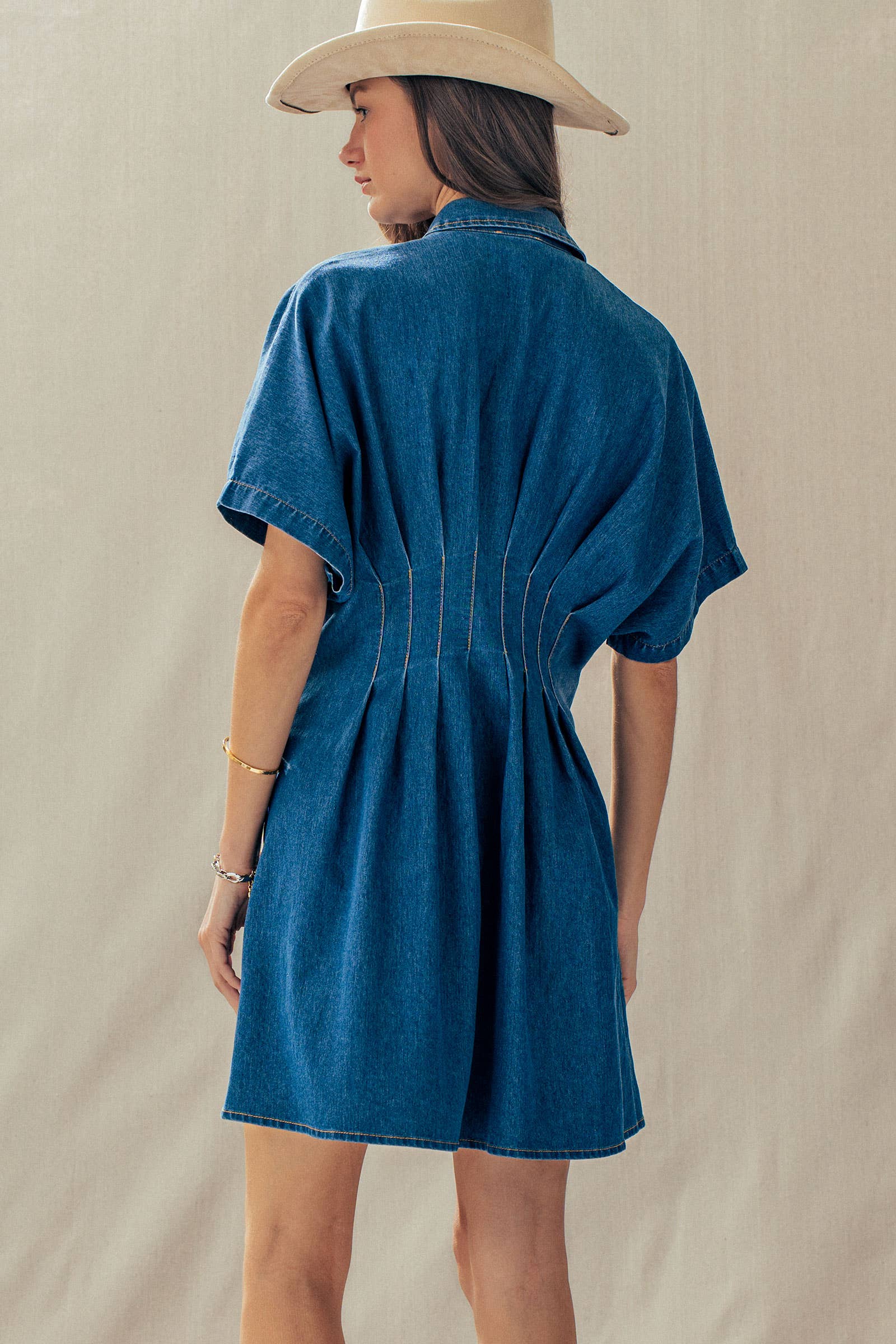 Tailored Waist Short Sleeve Denim Shirtdress