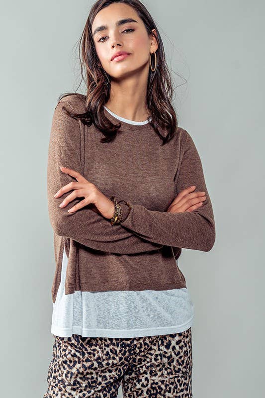 Urban Daizy Elegant Crew Neck Long Sleeve Relaxed Fit Casual Sweater Top Mocha Knit Top - Women's (UDZ-TP-00367) –…