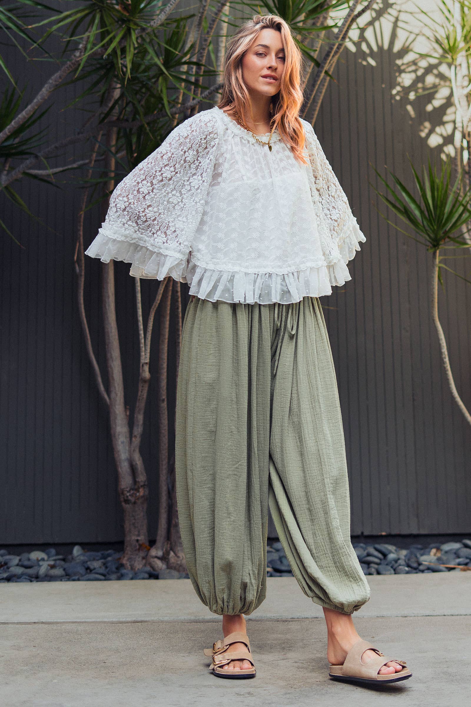 Urban Daizy Swiss Dot Lace Top Ruffle Flutter Sleeve Black Blouse - Women's (UDZ-TP-01041) – alternate view 7