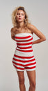Urban Daizy Retro Striped Knit Bandeau & Shorts Co-ord Set Ivory-Navy Lounge Set - Women's (UDST0149-Ivory-Navy) – alternate view 11