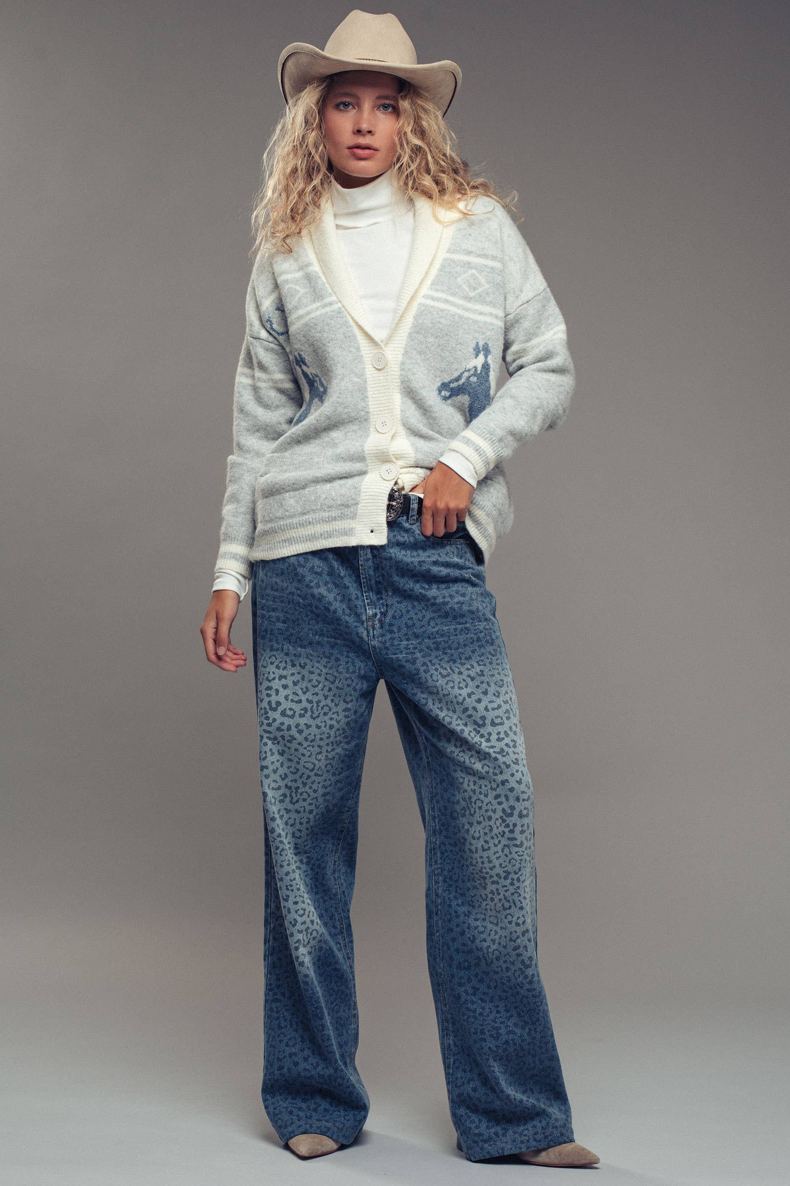 Urban Daizy Horse Motif Shawl Collar Cardigan Grey Cardigan - Women's (UDZ-KN-00654) – alternate view 9