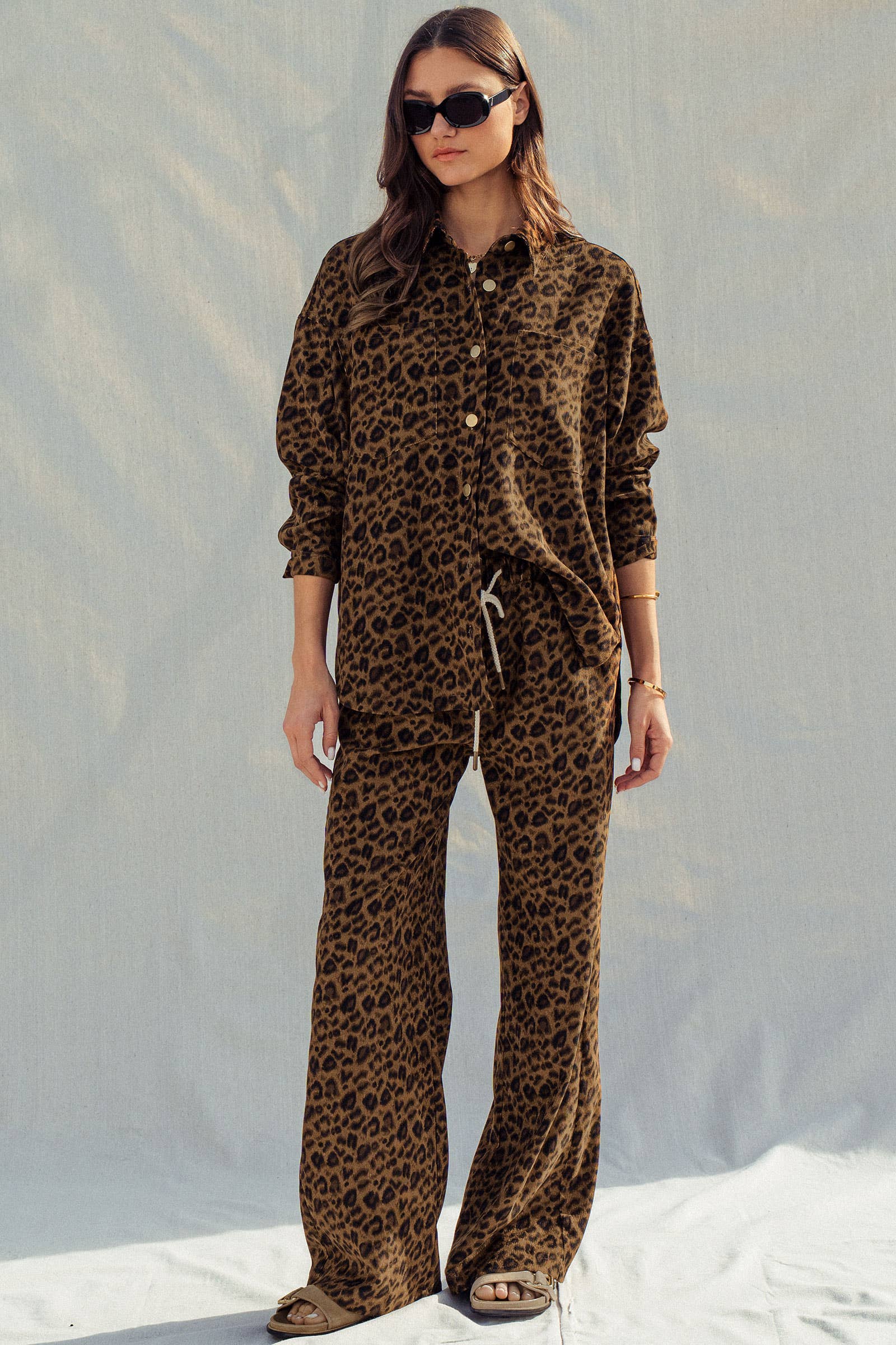 Urban Daizy Leopard Print Set–Oversized Button-Up Shirt & Relaxed Pants Leopard Lounge Set - Women's (UDZ-AC-00201) – alternate view 8