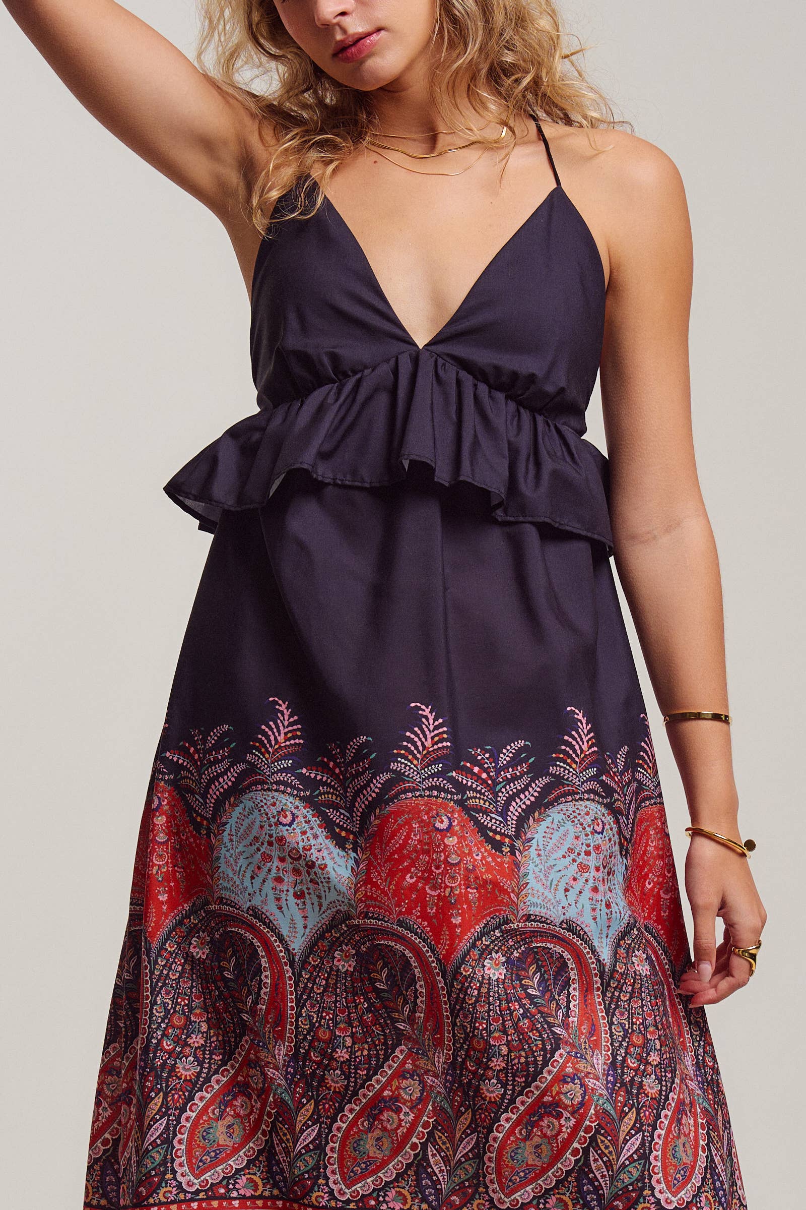 Urban Daizy Paisley Border Print Ruffle Overlay Maxi Dress Black Dress - Women's (UDDR0351-Black) – alternate view 6