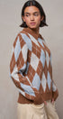 Argyle Polo Collar Sweater in BROWN MULTI - Women's Sweaters | Urban Daizy
