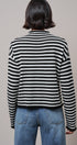 Striped Polo Collar Button Sweater with Rolled Edges in IVORY BLACK - Women's Cardigans & Shrugs | Urban Daizy