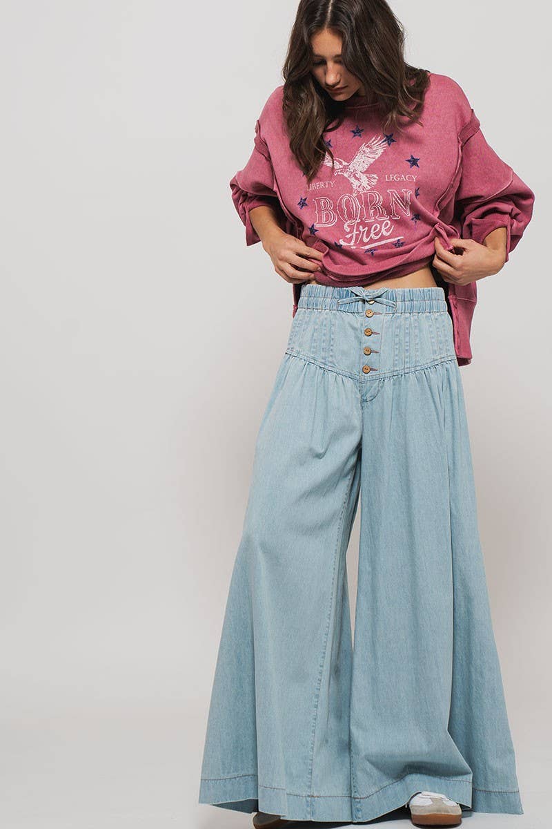 Urban Daizy Pleated Wide-Leg Button Closure Pants Dark-Denim Jeans - Women's (UDZ-PT-00310) – alternate view 14