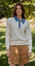 Denim Collar Polo Sweater with Gold Buttons in IVORY - Women's Sweaters | Urban Daizy