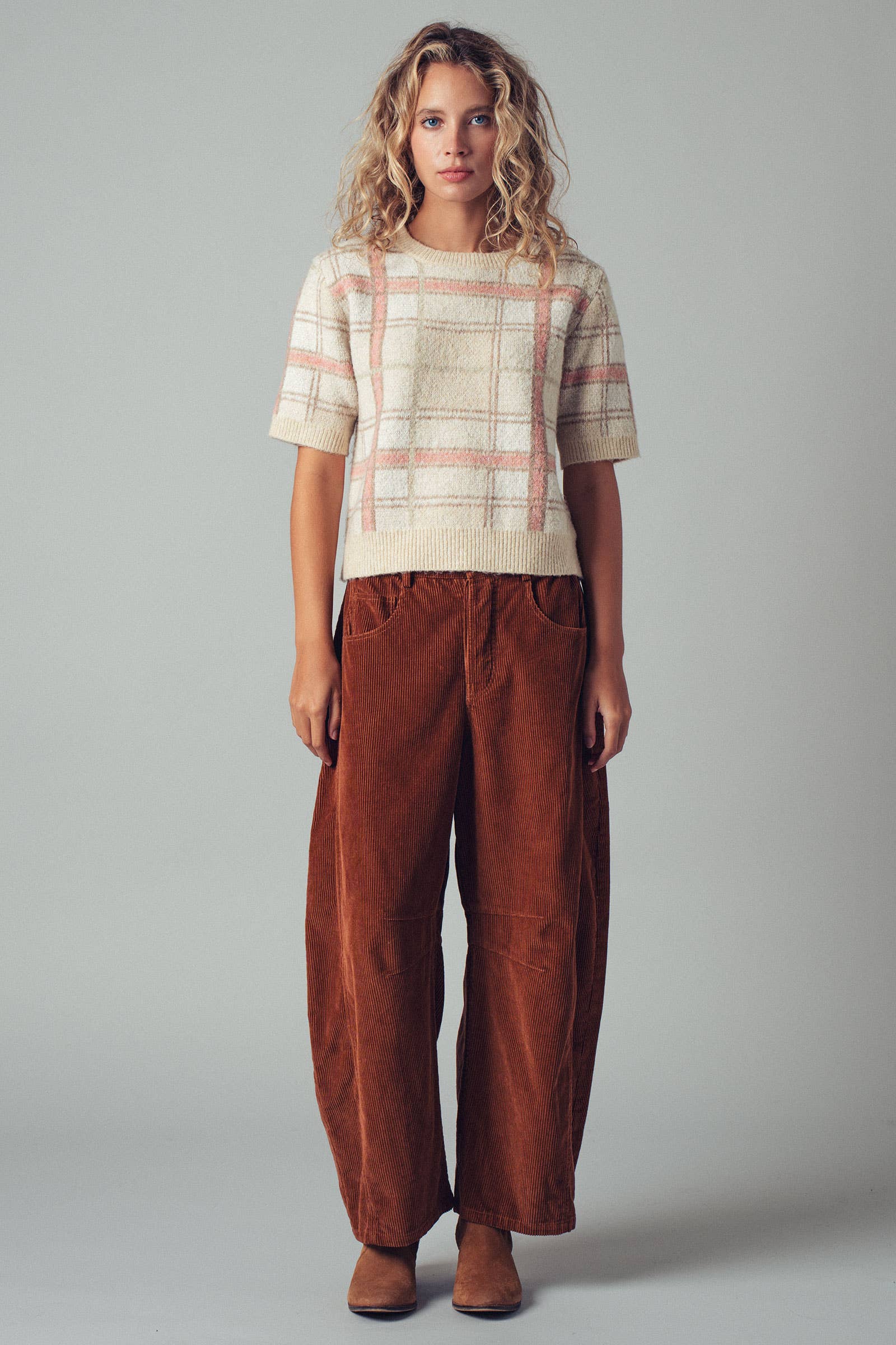 Urban Daizy Inseam Stitch Detail Corduroy Barrel Jeans Brown Pants - Women's (UDZ-PT-00313) – alternate view 11