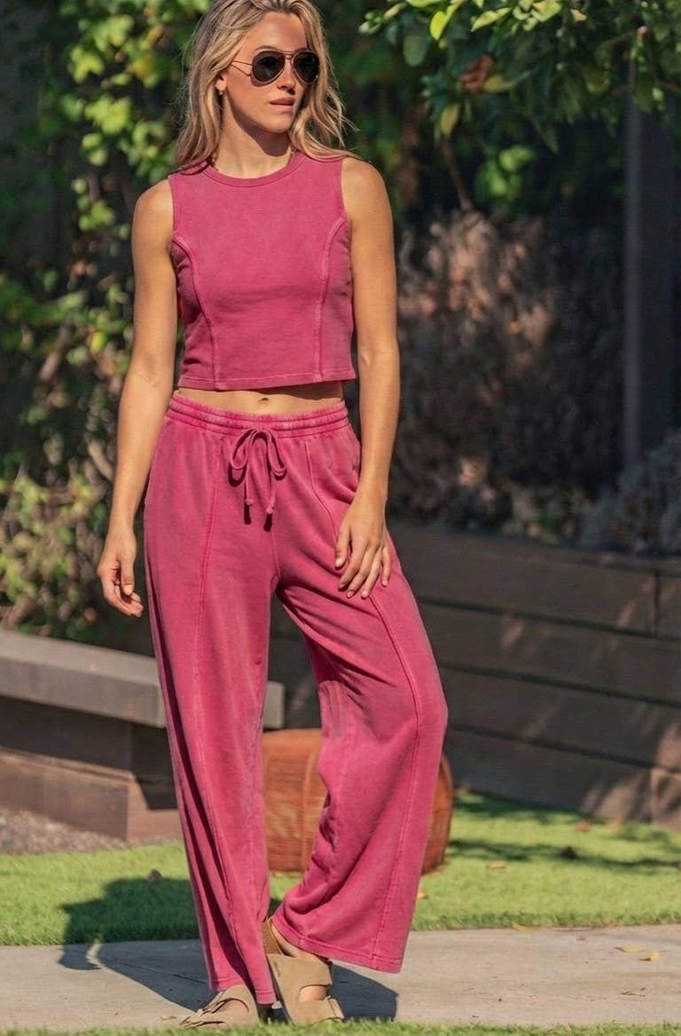 Urban Daizy Mineral Wash Cotton Crop Tank & Wide Leg Pant Set Navy Top & Pant Set (NOT Loungewear) - Women's (UDZ-AC-00242) – alternate view 5