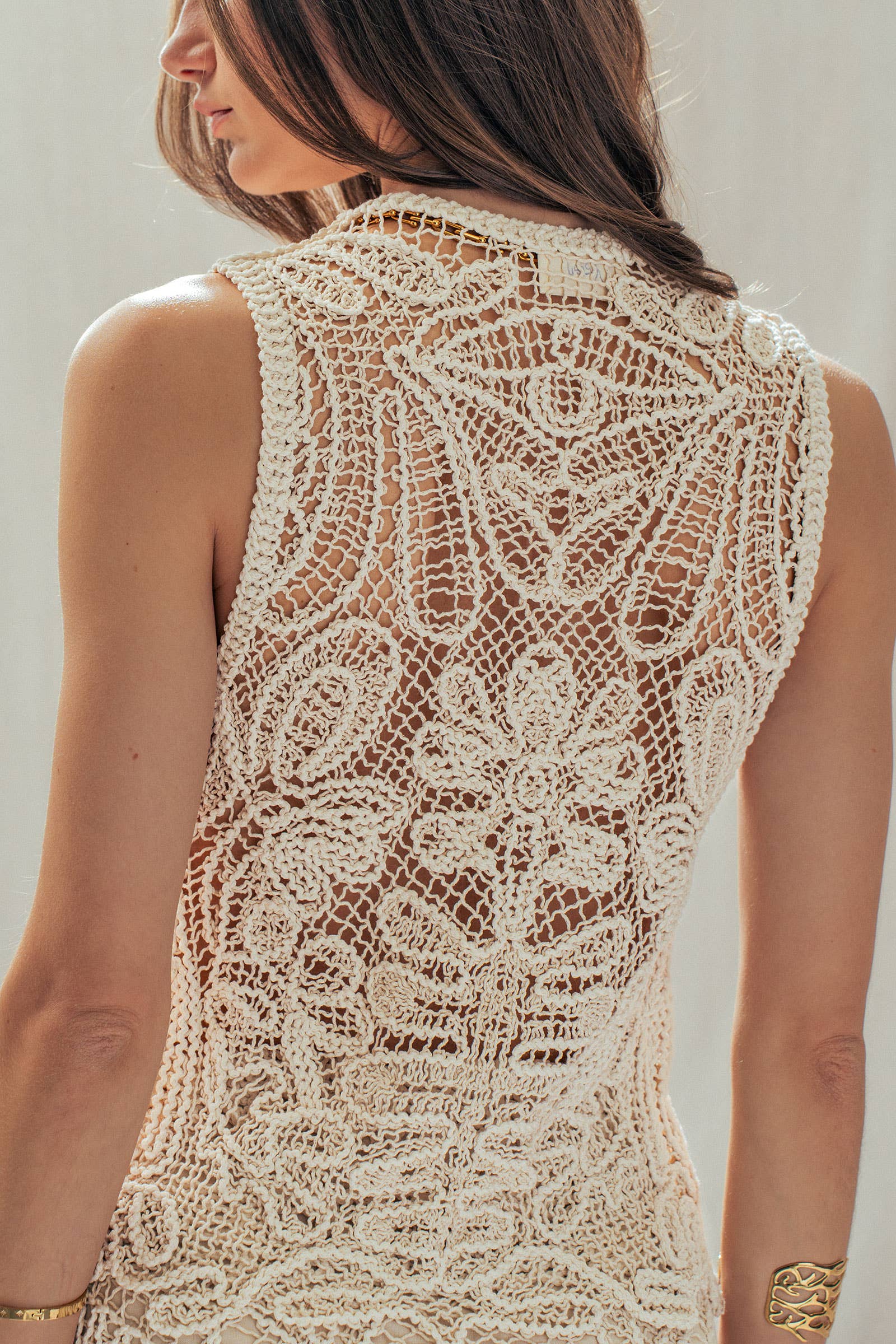 Open-Work Crochet Tie-Front Vest Top