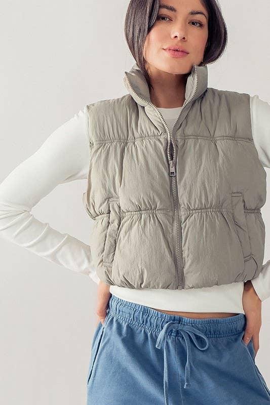 Urban Daizy Stand Collar Quilted Elastic Hem Puffer Vest Azure Outerwear Vest - Women's (UDZ-OT-00268) – alternate view 14