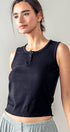 Urban Daizy Ribbed Bamboo Henley Tank Top Black Tank Top - Women's (UDZ-TP-00520) – alternate view 15