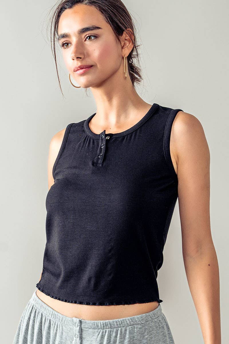 Urban Daizy Ribbed Bamboo Henley Tank Top Black Tank Top - Women's (UDZ-TP-00520) – alternate view 15